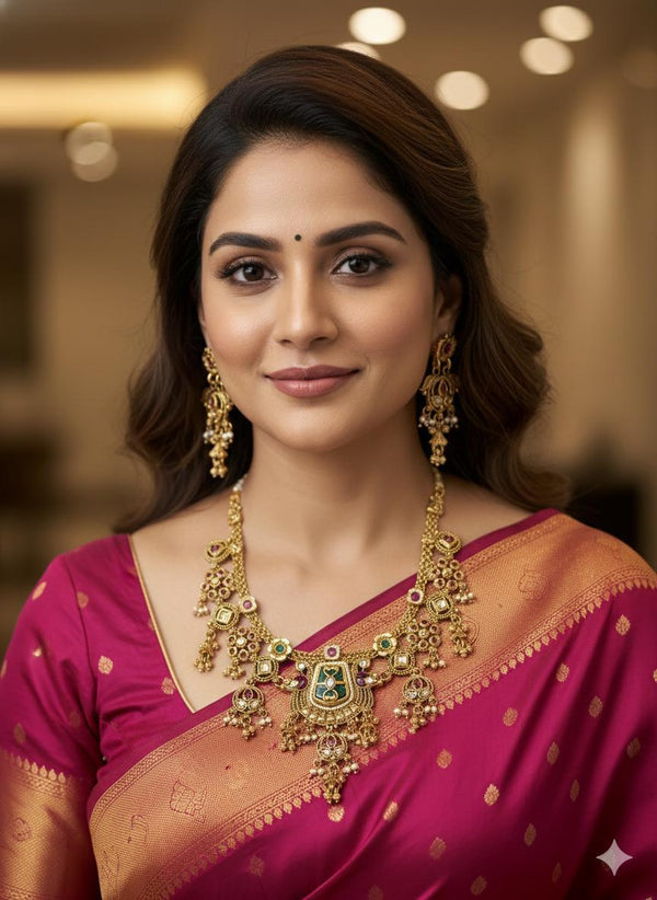 Matte Gold Polish Designer Necklace Set