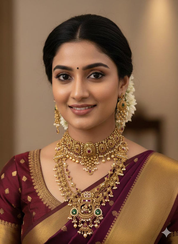 Gold Polish Long kemp Necklace Set